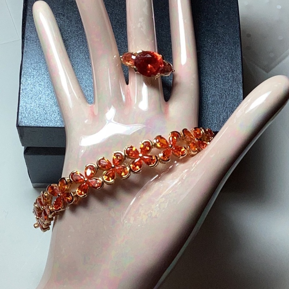 Technibond Orginial 2 pc CZ Orange Flower Bracelet with matching Ring